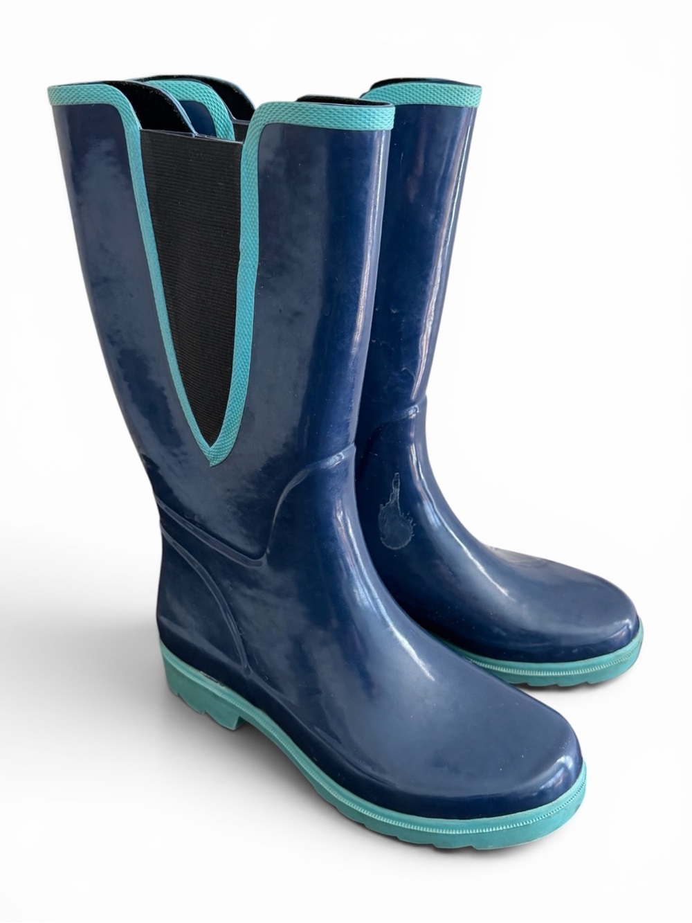 Ranger Classic Navy Rain Boots with Teal Trim - Women's Waterproof Footwear